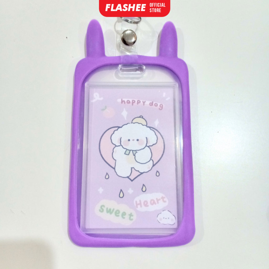 Flashee Name Tag Kawai Transparan ID Card Gantungan Kartu Motif Kelinci Lanyard Flashee Akses Kantor MRT Busway