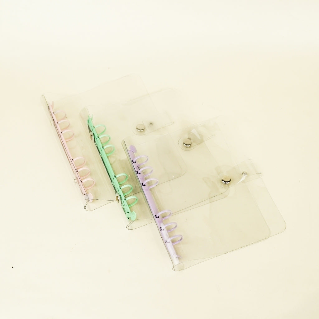 Flashee Binder Transparan A6 Ring 6 Photocard Cover Jelly Besi Warna Pink Muda