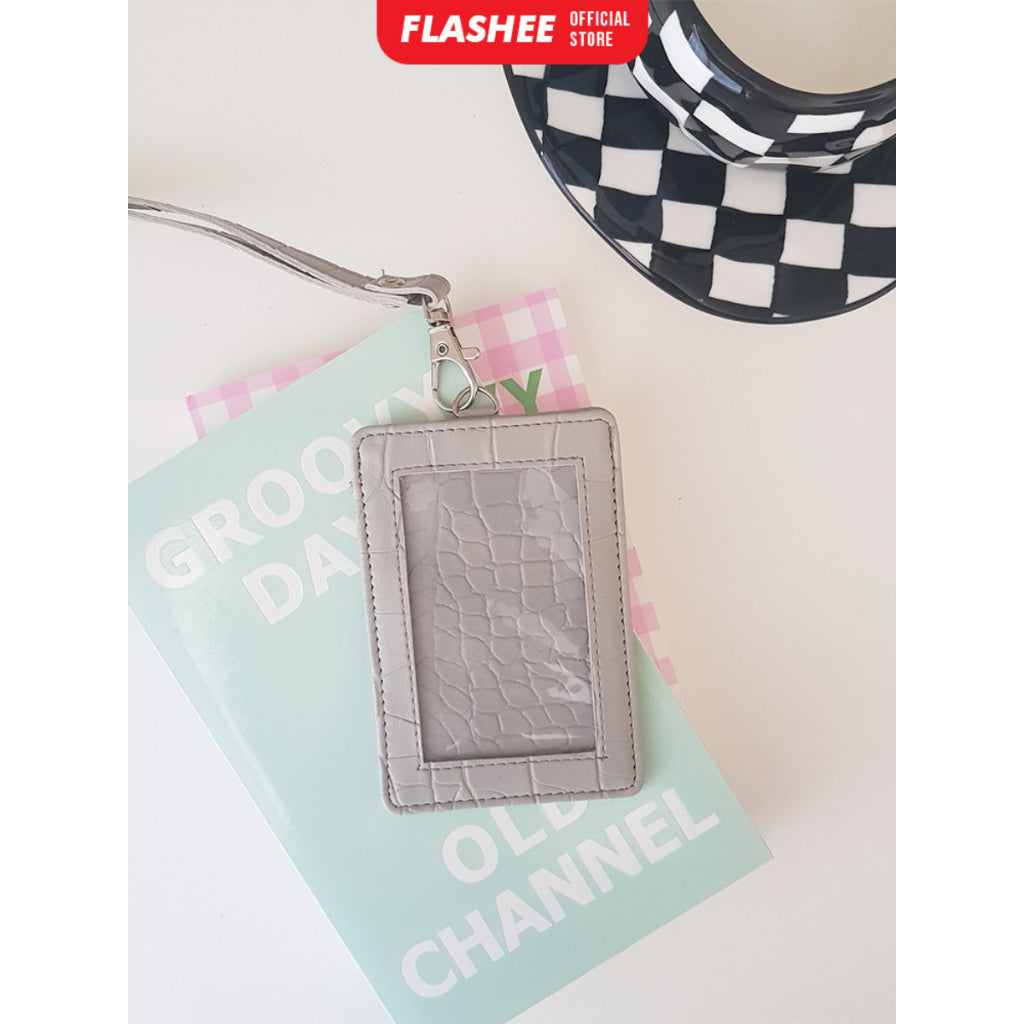 Flashee Name Tag Nayra Lanyard Croco ID Card Holder Crocodile Kulit Lanyard Berkualitas PU Leather