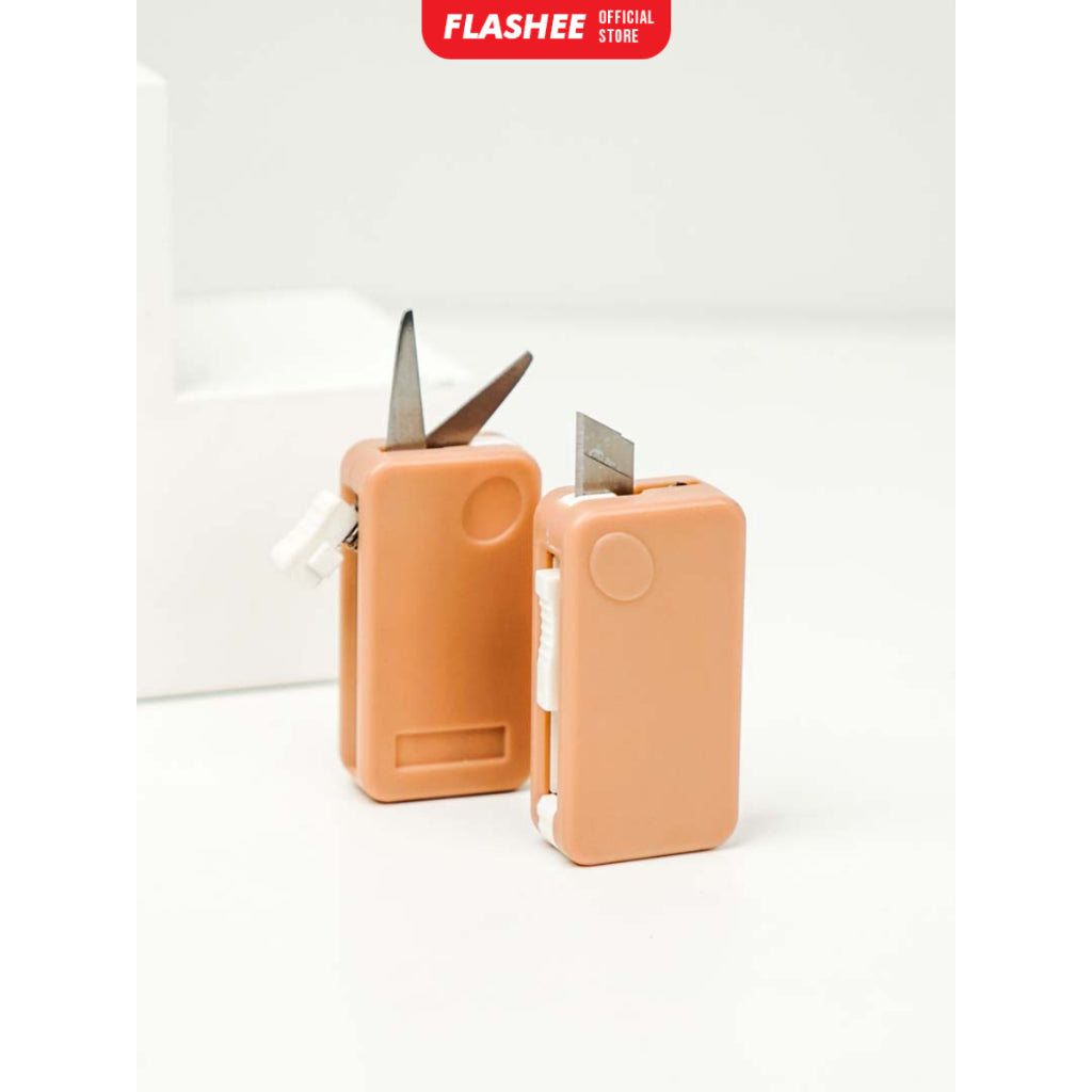 Flashee Cutter Gunting 2 In 1 Portable Pemotong Lucu Gunting Mini Lipat Stainless Steel Pisau Cutter