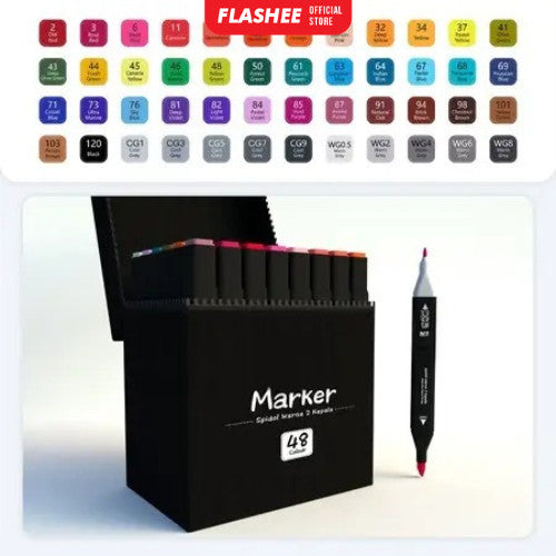 Flashee Spidol Warna Warni 1 Set Sketch Marker 2 Tip Touch Marker 24/48 Warna