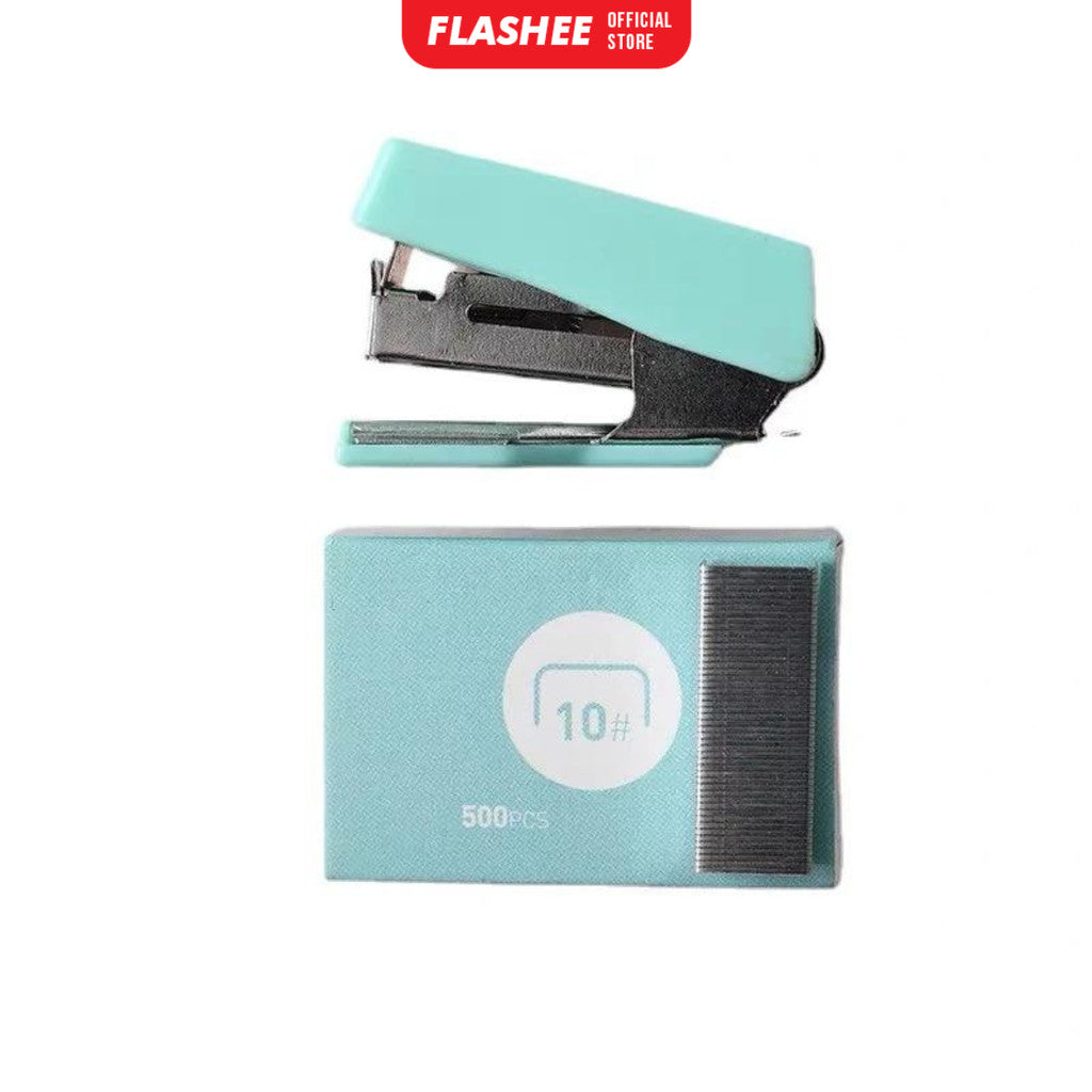 Flashee Stapler Mini Set Macaron Color Staples Kecil Portabel Free Isi Perlengkapan Kantor Mini Staples