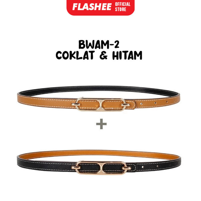 Flashee Ikat Pinggang Wanita Belt Kulit Fashion Korea Gesper Sabuk Bolak Balik Gaya Casual Import