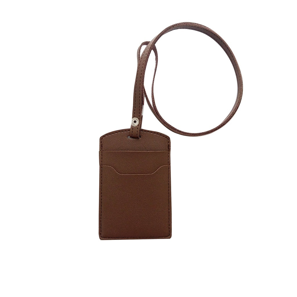 ID Card Tag Kancing Name Tag Kancing ID Holder Card Kancing Kulit Lanyard Kancing Coklat Tua