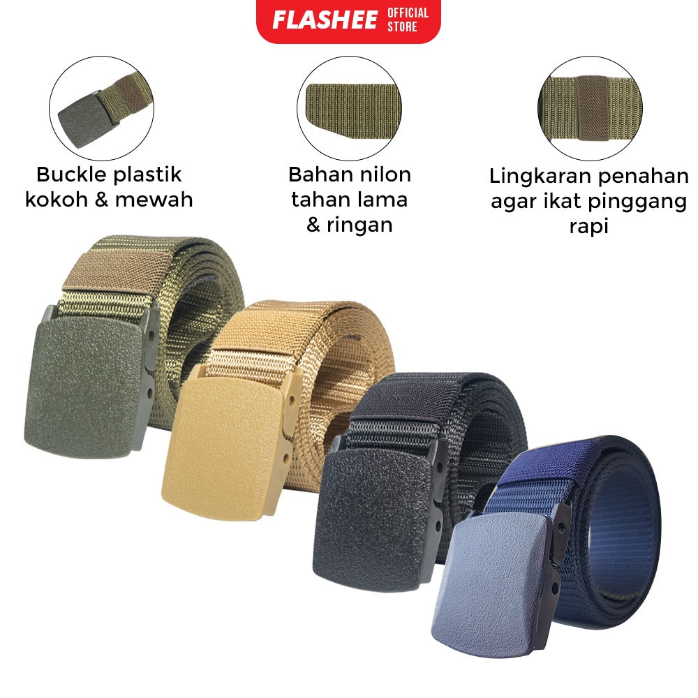 Flashee Ikat Pinggang Tactical Nylon Kanvas Gesper Tactical Army Anti Metal Detector
