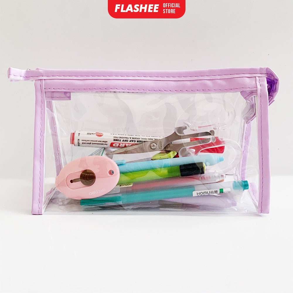 Flashee Kotak Pensil Transparan Minimalis Multifungsi Tas Makeup Tas Penyimpanan Transparan Warna