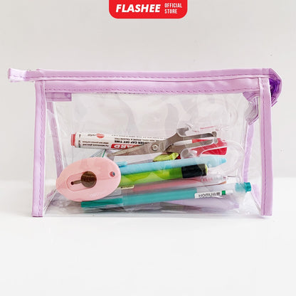 Flashee Kotak Pensil Transparan Minimalis Multifungsi Tas Makeup Tas Penyimpanan Transparan Warna