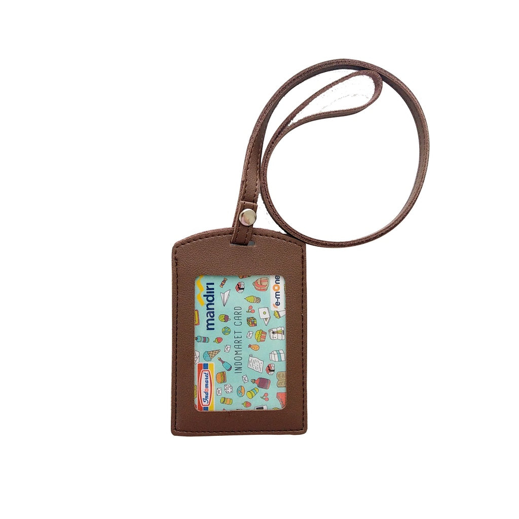 ID Card Tag Kancing Name Tag Kancing ID Holder Card Kancing Kulit Lanyard Kancing Coklat Tua