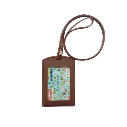 ID Card Tag Kancing Name Tag Kancing ID Holder Card Kancing Kulit Lanyard Kancing Coklat Tua