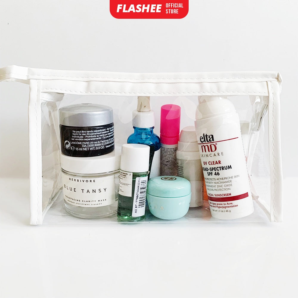 Flashee Kotak Pensil Transparan Minimalis Multifungsi Tas Makeup Tas Penyimpanan Transparan Warna