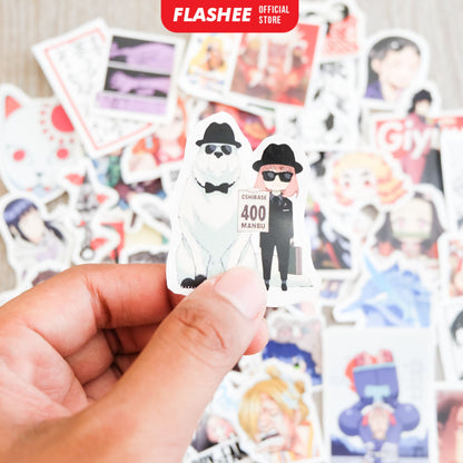 Flashee Stiker Anime One Piece Naruto Haikyu Stiker Karakter Set AOT Kimetsu No Yaiba Spy X Family Tidak Luntur