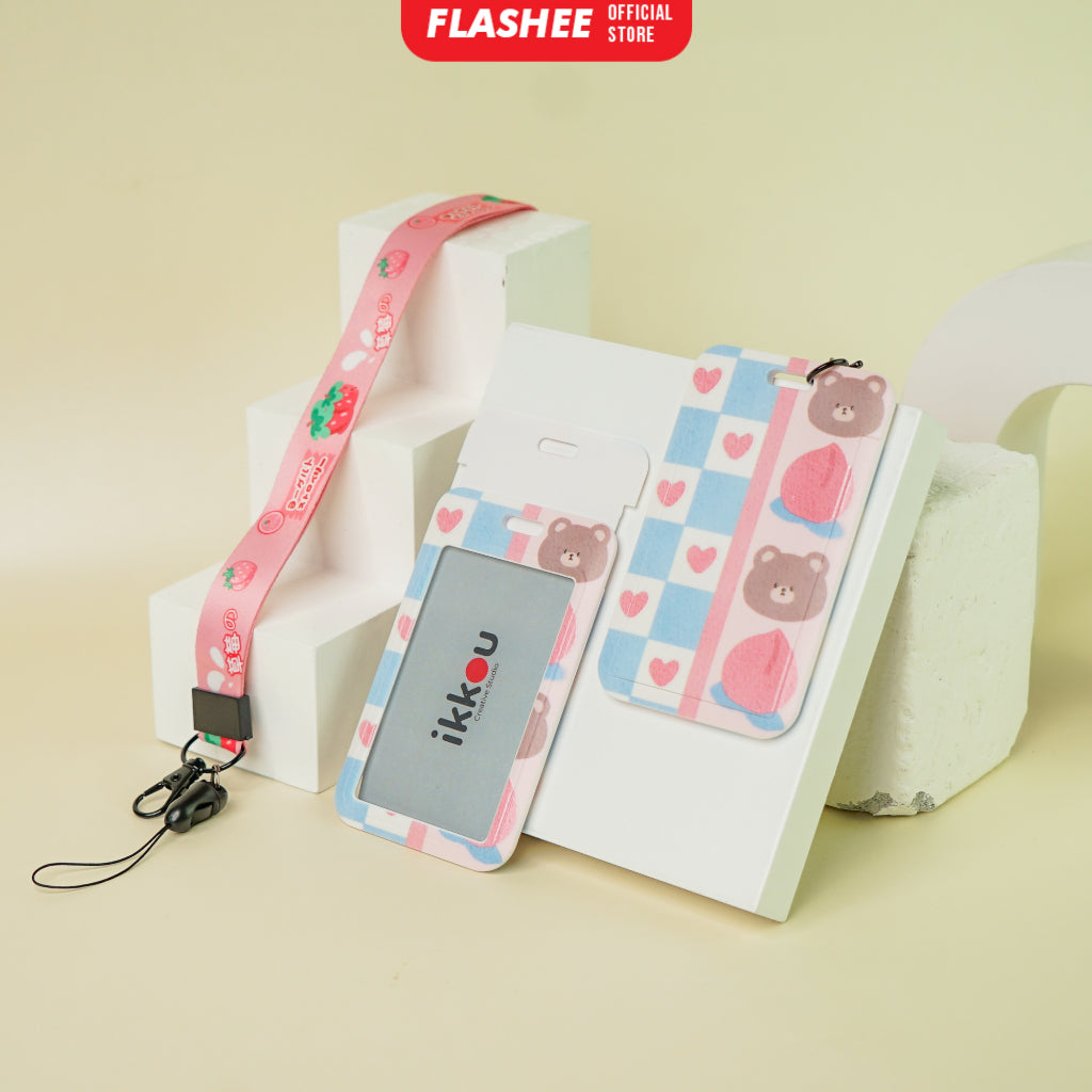 Flashee Name Tag Motif Kawai Lucu Korea Bear ID Card Photocard Tali Premium Bahan Lanyard Tebal
