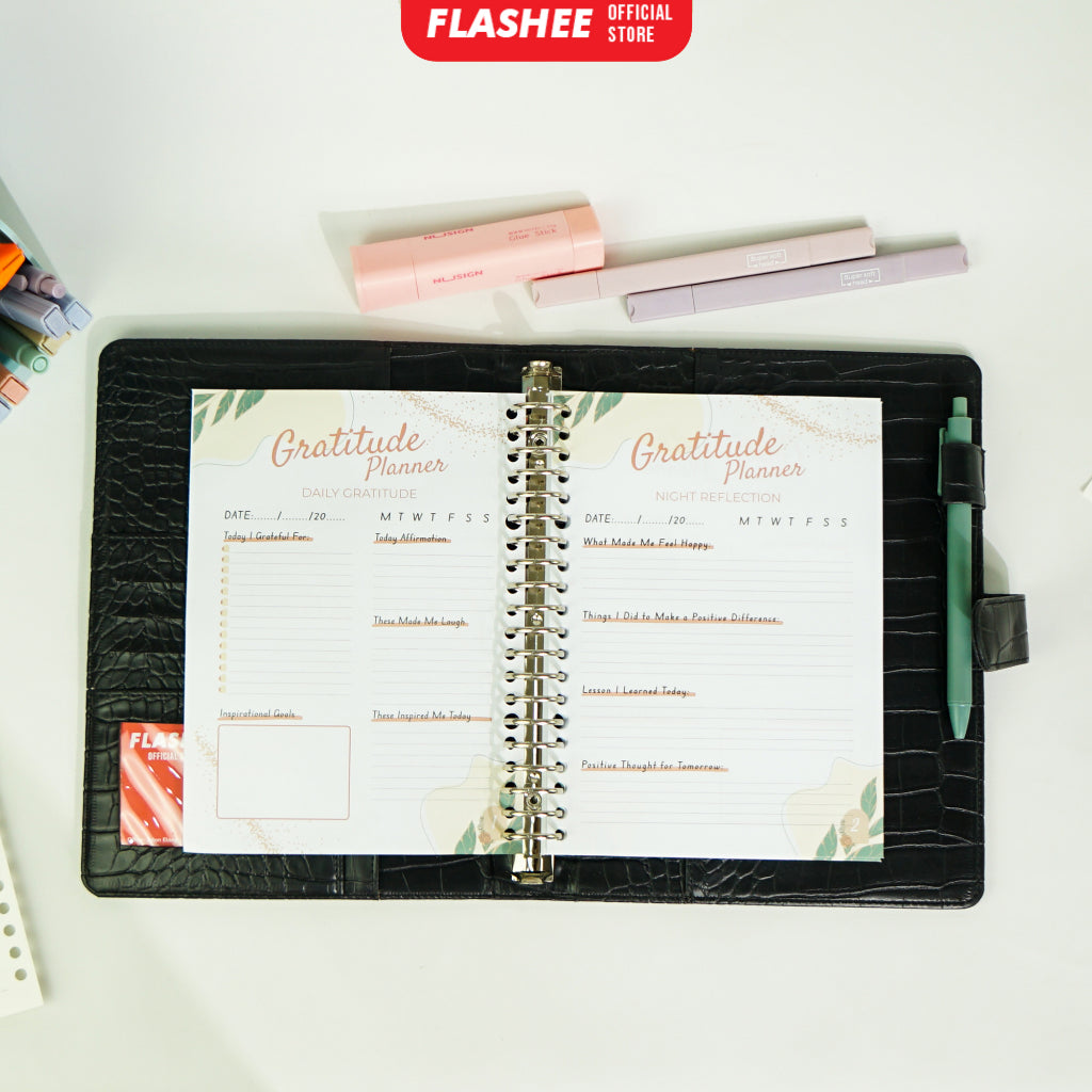Flashee Loose Leaf Binder Gratitude Planner A5 HVS 100 Gsm Kertas Planner Binder B5 Refill Binder