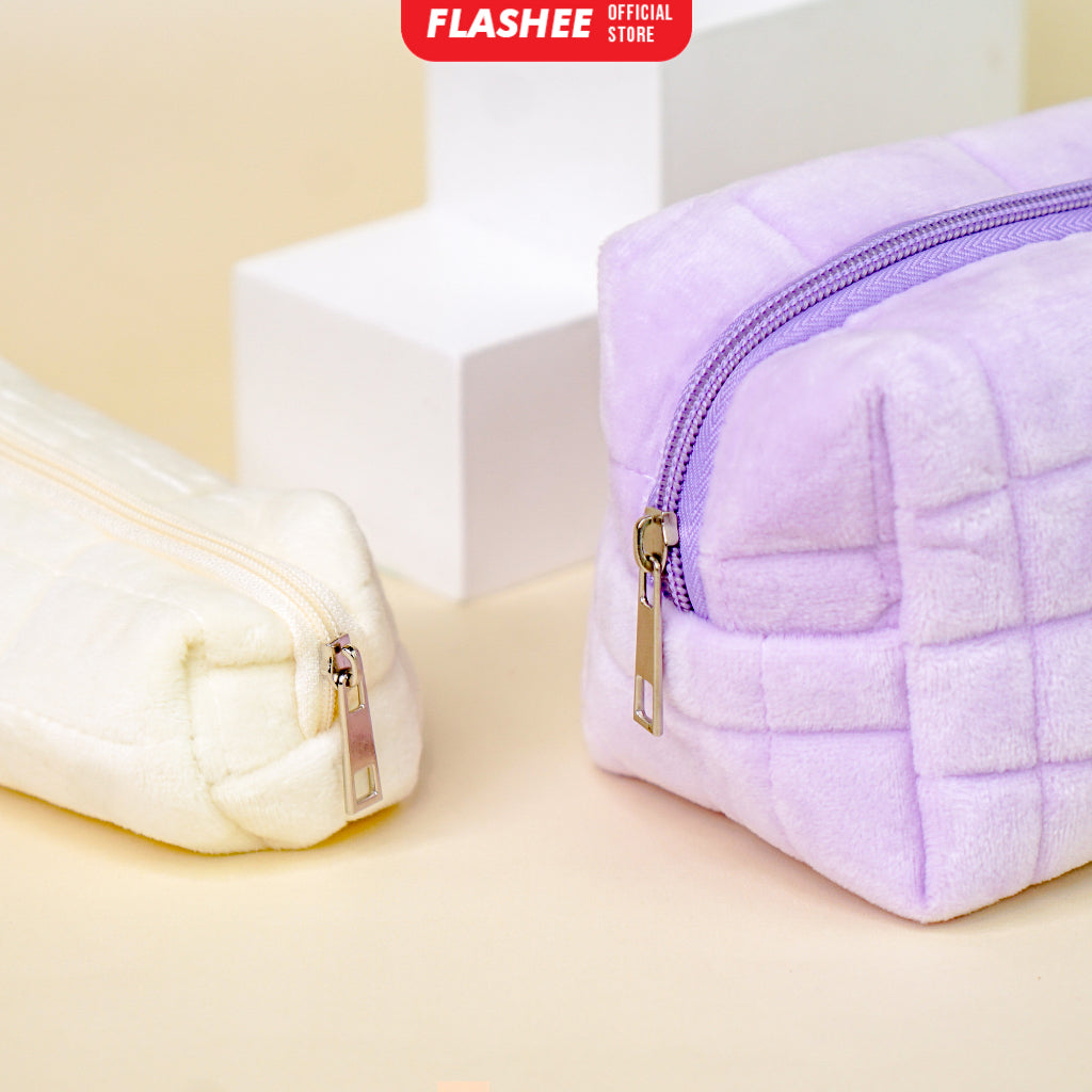 Flashee Tempat Pensil Bulu Lucu Aesthetic Korea Cloudy Pencil Bag Small Kotak Pensil Lucu Muji Style Warna Pastel COD Kantong Pensil Organizer