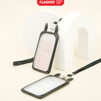 Flashee Name Tag Kawai Transparan ID Card Gantungan Kartu Motif Kelinci Lanyard Flashee Akses Kantor MRT Busway