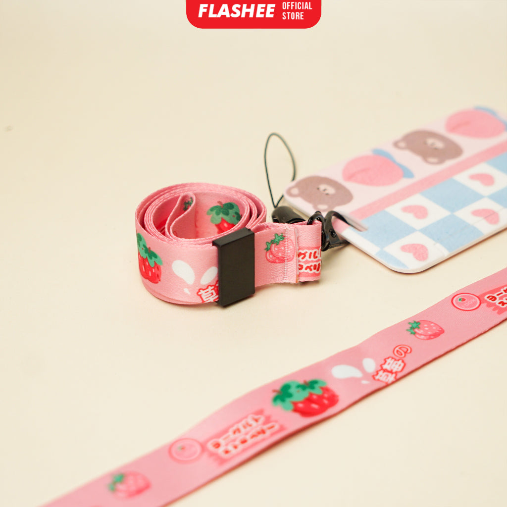 Flashee Name Tag Motif Kawai Lucu Korea Bear ID Card Photocard Tali Premium Bahan Lanyard Tebal