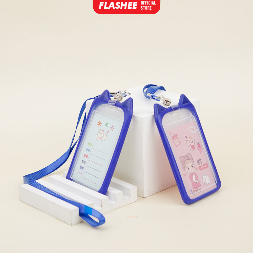 Flashee Lanyard ID Card Motif Kawai Kucing Lucu Flashee ID Card Akses MRT Busway E-Money Flazz