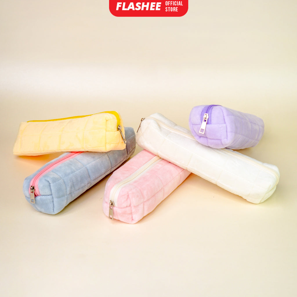 Flashee Tempat Pensil Bulu Lucu Aesthetic Korea Cloudy Pencil Bag Small Kotak Pensil Lucu Muji Style Warna Pastel COD Kantong Pensil Organizer