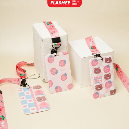 Flashee Name Tag Motif Kawai Lucu Korea Bear ID Card Photocard Tali Premium Bahan Lanyard Tebal