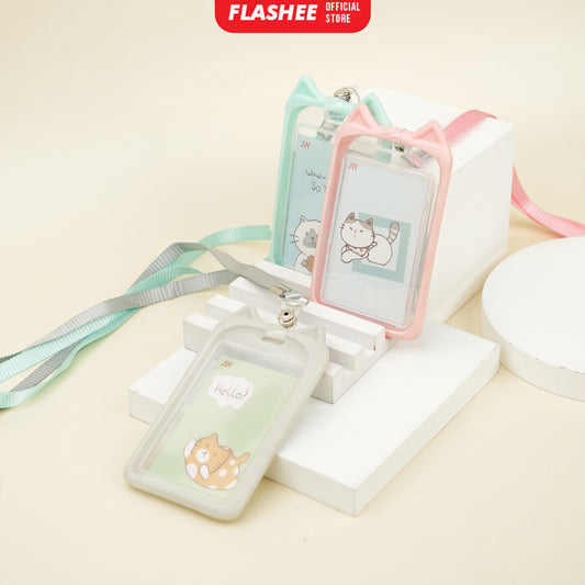 Flashee Lanyard ID Card Motif Kawai Kucing Lucu Flashee ID Card Akses MRT Busway E-Money Flazz