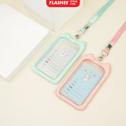 Flashee Lanyard ID Card Motif Kawai Kucing Lucu Flashee ID Card Akses MRT Busway E-Money Flazz