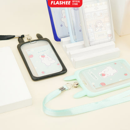 Flashee Name Tag Kawai Transparan ID Card Gantungan Kartu Motif Kelinci Lanyard Flashee Akses Kantor MRT Busway