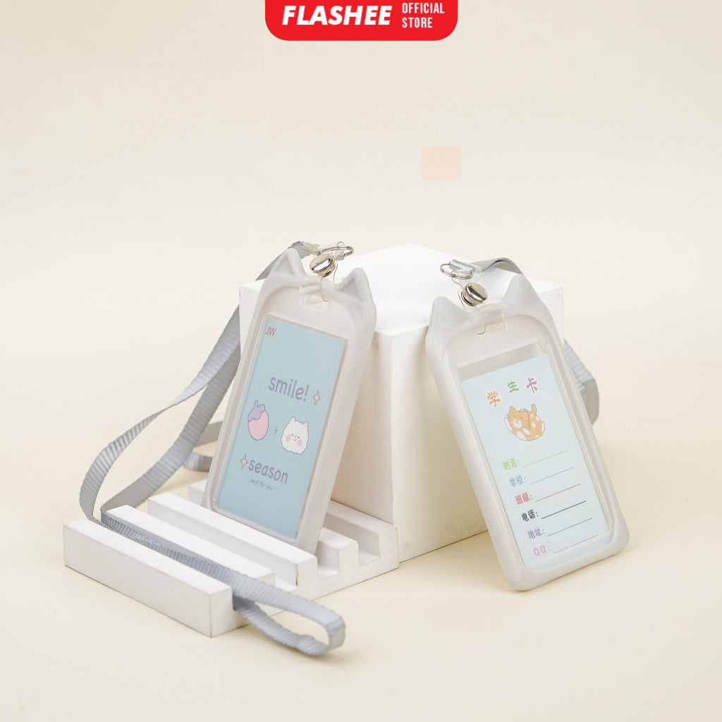 Flashee Lanyard ID Card Motif Kawai Kucing Lucu Flashee ID Card Akses MRT Busway E-Money Flazz