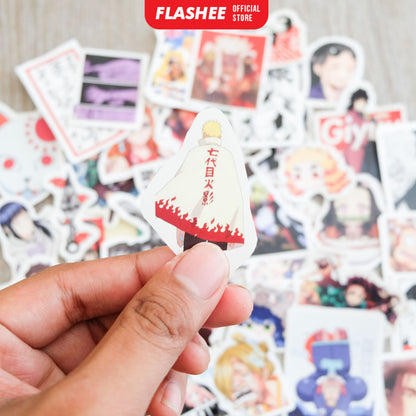 Flashee Stiker Anime One Piece Naruto Haikyu Stiker Karakter Set AOT Kimetsu No Yaiba Spy X Family Tidak Luntur