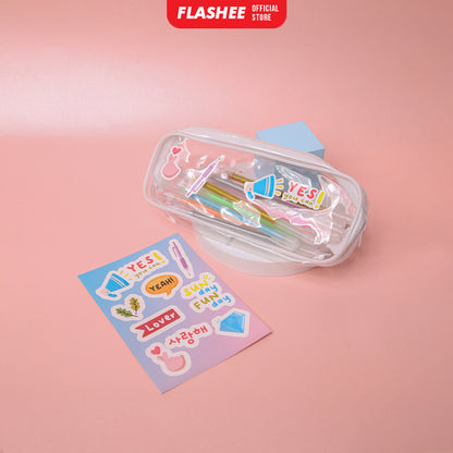 Flashee Stiker Motif Lucu Aesthetic Korea Anti Air Stiker Tumbler Vinyl Glossy Stiker Kawai
