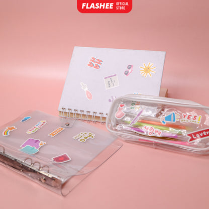 Flashee Stiker Motif Lucu Aesthetic Korea Anti Air Stiker Tumbler Vinyl Glossy Stiker Kawai