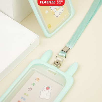 Flashee Name Tag Kawai Transparan ID Card Gantungan Kartu Motif Kelinci Lanyard Flashee Akses Kantor MRT Busway
