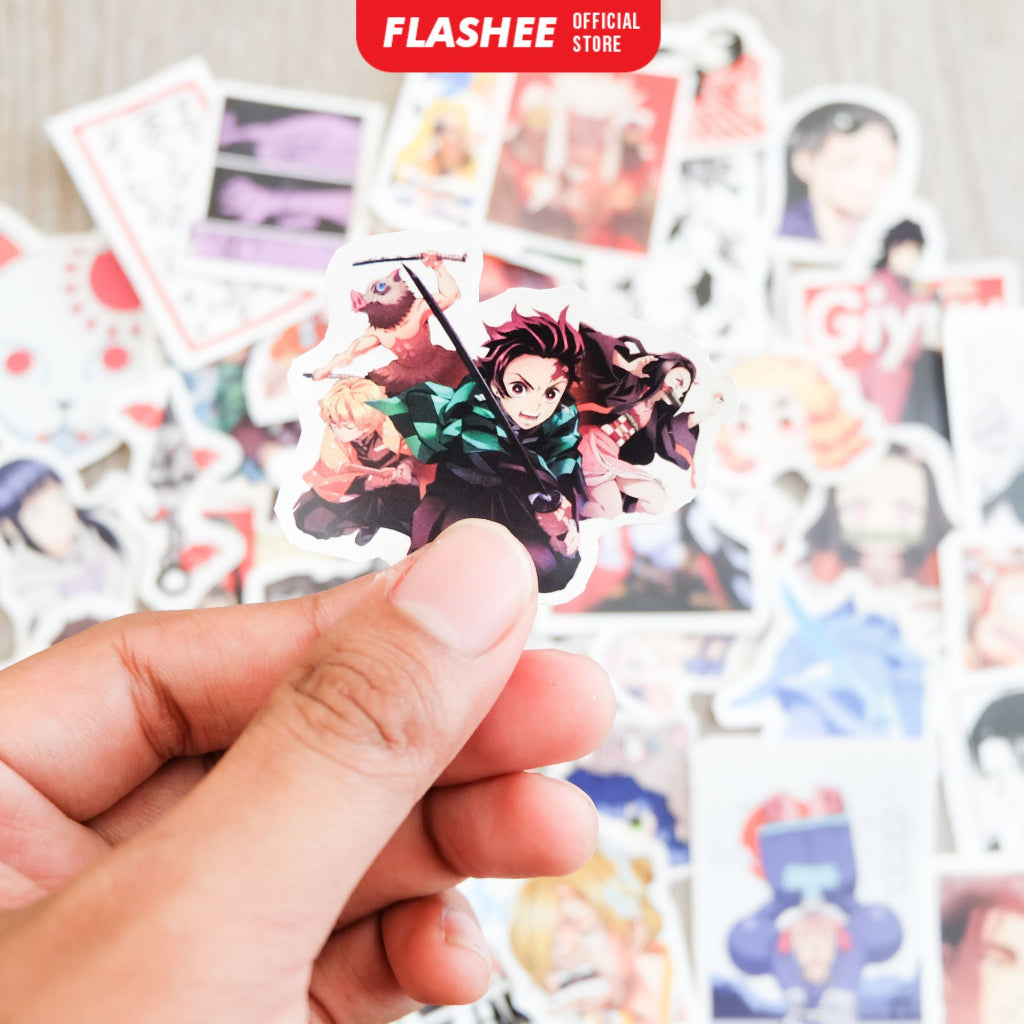 Flashee Stiker Anime One Piece Naruto Haikyu Stiker Karakter Set AOT Kimetsu No Yaiba Spy X Family Tidak Luntur