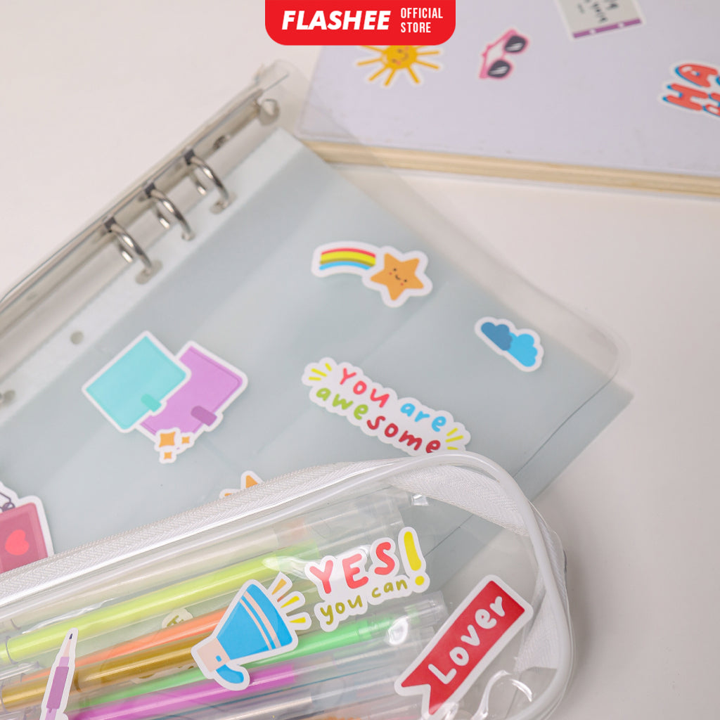 Flashee Stiker Motif Lucu Aesthetic Korea Anti Air Stiker Tumbler Vinyl Glossy Stiker Kawai