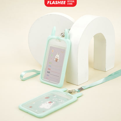 Flashee Name Tag Kawai Transparan ID Card Gantungan Kartu Motif Kelinci Lanyard Flashee Akses Kantor MRT Busway
