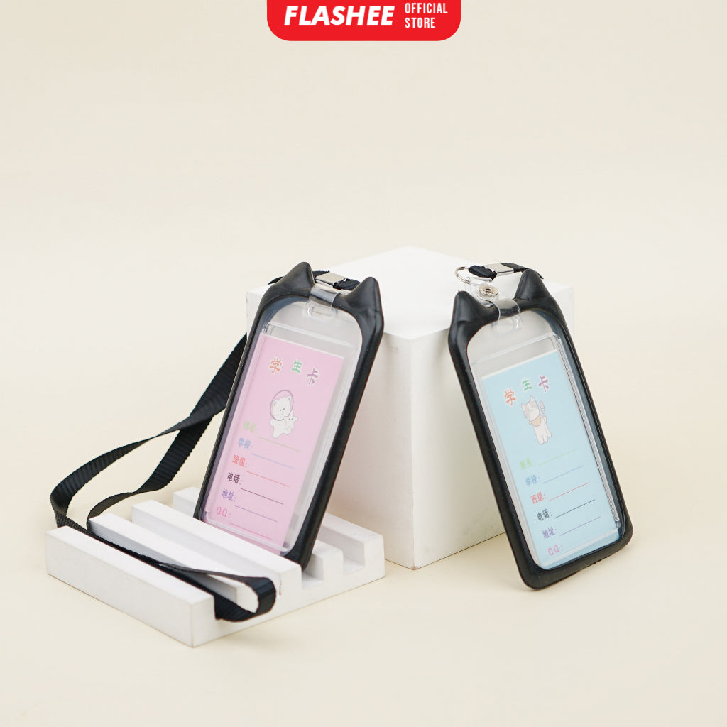 Flashee Lanyard ID Card Motif Kawai Kucing Lucu Flashee ID Card Akses MRT Busway E-Money Flazz