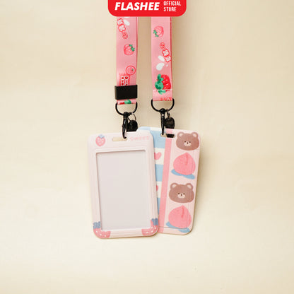Flashee Name Tag Motif Kawai Lucu Korea Bear ID Card Photocard Tali Premium Bahan Lanyard Tebal