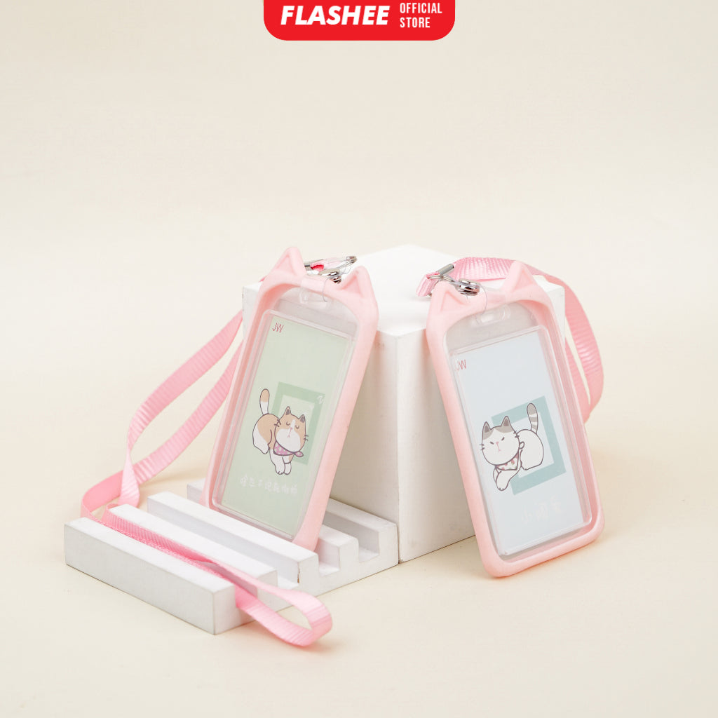 Flashee Lanyard ID Card Motif Kawai Kucing Lucu Flashee ID Card Akses MRT Busway E-Money Flazz