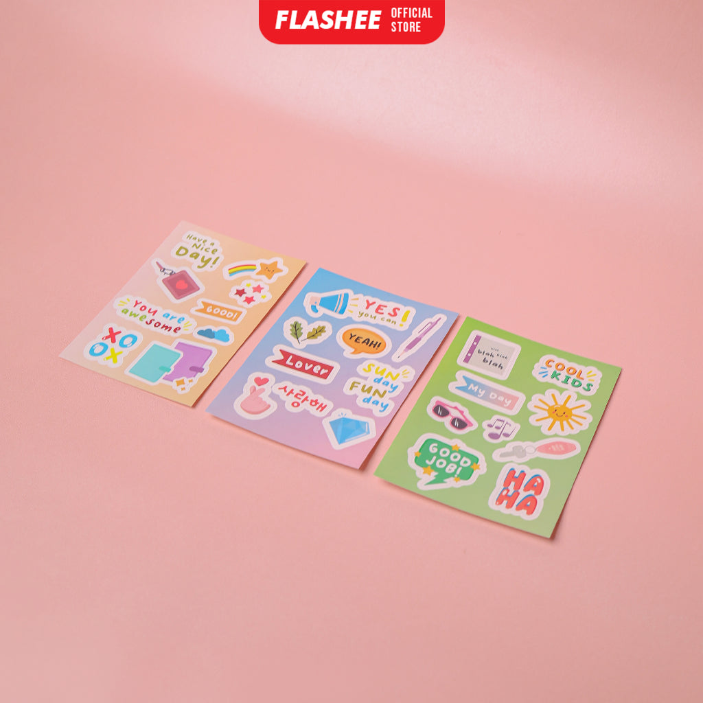 Flashee Stiker Motif Lucu Aesthetic Korea Anti Air Stiker Tumbler Vinyl Glossy Stiker Kawai
