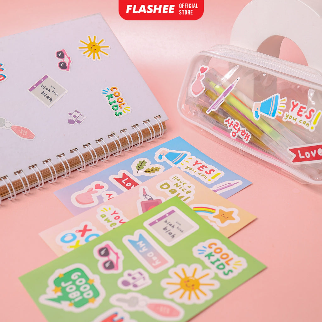 Flashee Stiker Motif Lucu Aesthetic Korea Anti Air Stiker Tumbler Vinyl Glossy Stiker Kawai