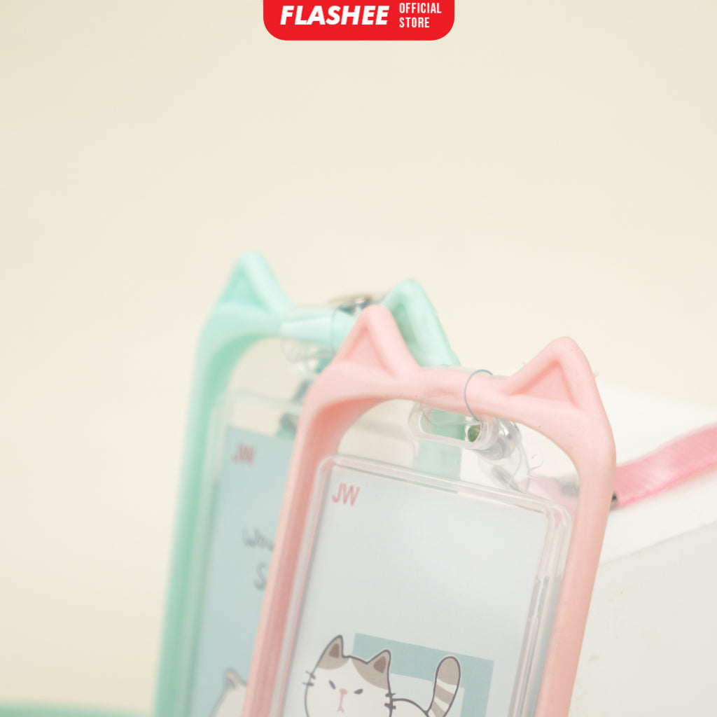 Flashee Lanyard ID Card Motif Kawai Kucing Lucu Flashee ID Card Akses MRT Busway E-Money Flazz