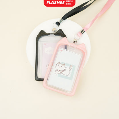 Flashee Lanyard ID Card Motif Kawai Kucing Lucu Flashee ID Card Akses MRT Busway E-Money Flazz