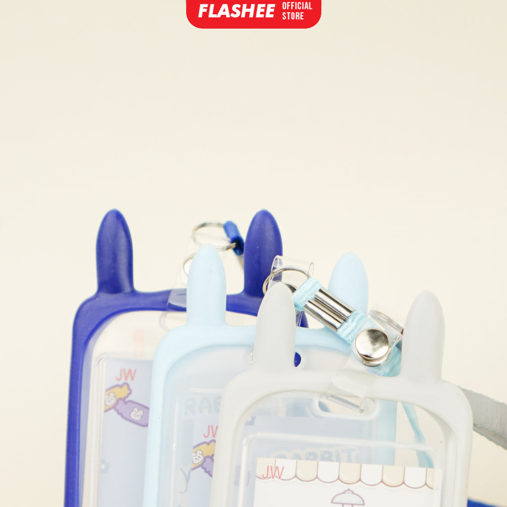 Flashee Name Tag Kawai Transparan ID Card Gantungan Kartu Motif Kelinci Lanyard Flashee Akses Kantor MRT Busway