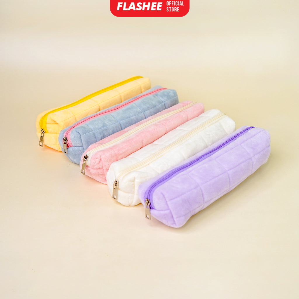 Flashee Tempat Pensil Bulu Lucu Aesthetic Korea Cloudy Pencil Bag Small Kotak Pensil Lucu Muji Style Warna Pastel COD Kantong Pensil Organizer