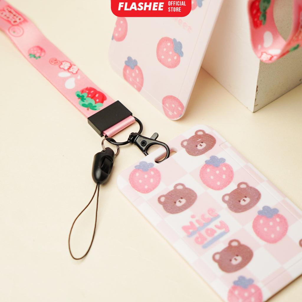 Flashee ID Card Gantungan Tempat Kartu Motif Kawaii Akses MRT Busway E-Money ID Card Tempat Kartu Kantor