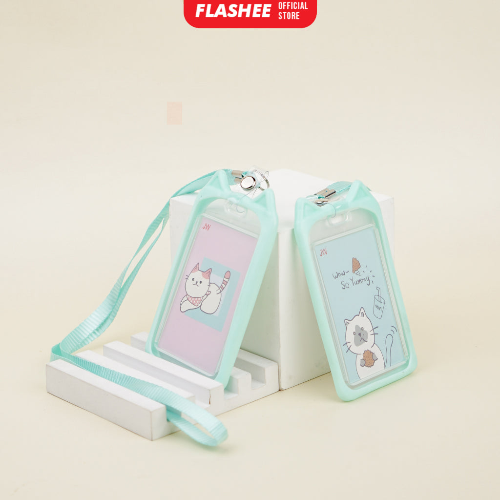 Flashee Lanyard ID Card Motif Kawai Kucing Lucu Flashee ID Card Akses MRT Busway E-Money Flazz