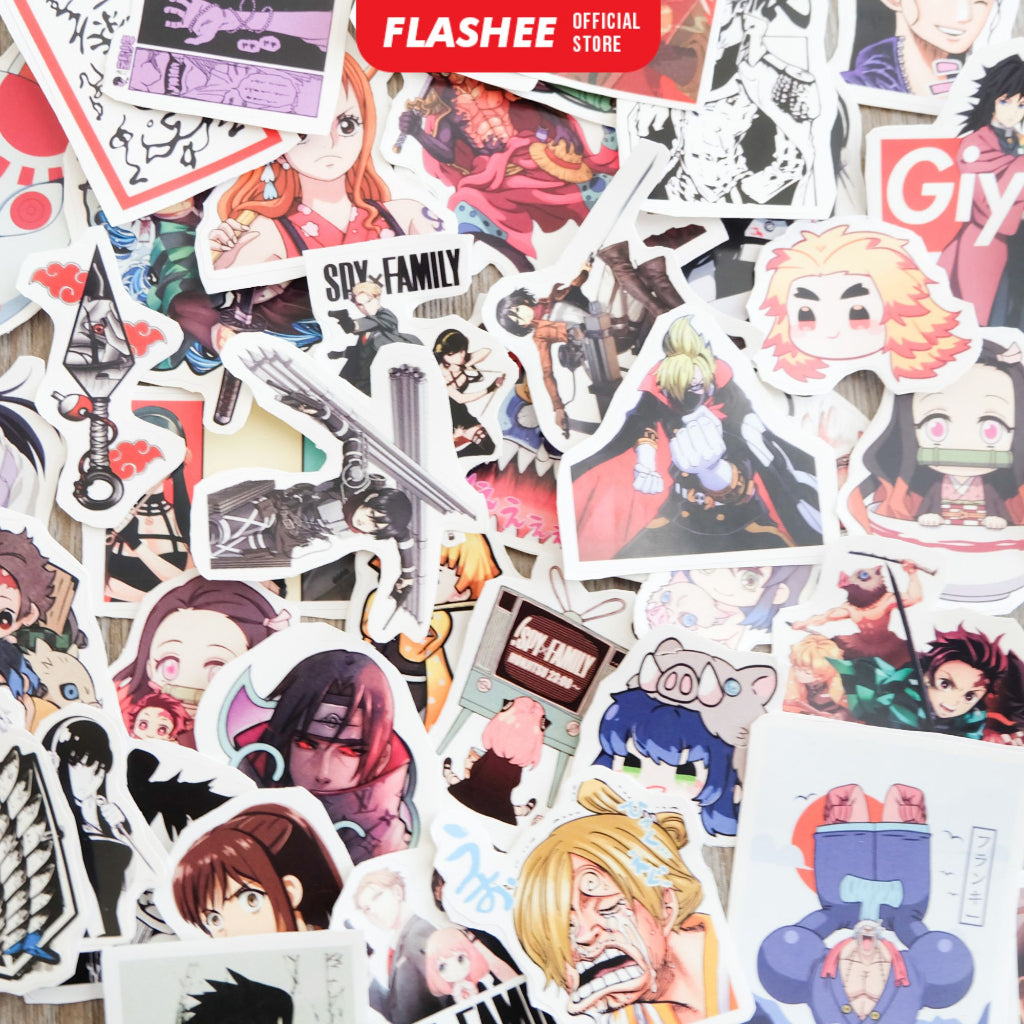 Flashee Stiker Anime One Piece Naruto Haikyu Stiker Karakter Set AOT Kimetsu No Yaiba Spy X Family Tidak Luntur