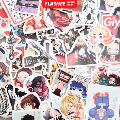 Flashee Stiker Anime One Piece Naruto Haikyu Stiker Karakter Set AOT Kimetsu No Yaiba Spy X Family Tidak Luntur