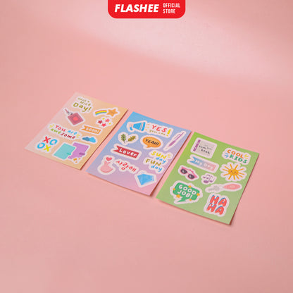 Flashee Stiker Motif Lucu Aesthetic Korea Anti Air Stiker Tumbler Vinyl Glossy Stiker Kawai