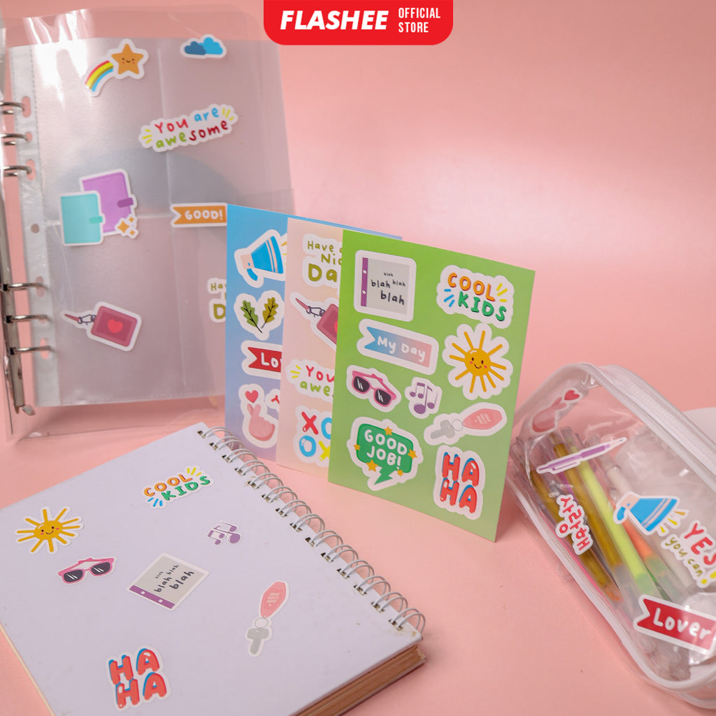 Flashee Stiker Motif Lucu Aesthetic Korea Anti Air Stiker Tumbler Vinyl Glossy Stiker Kawai