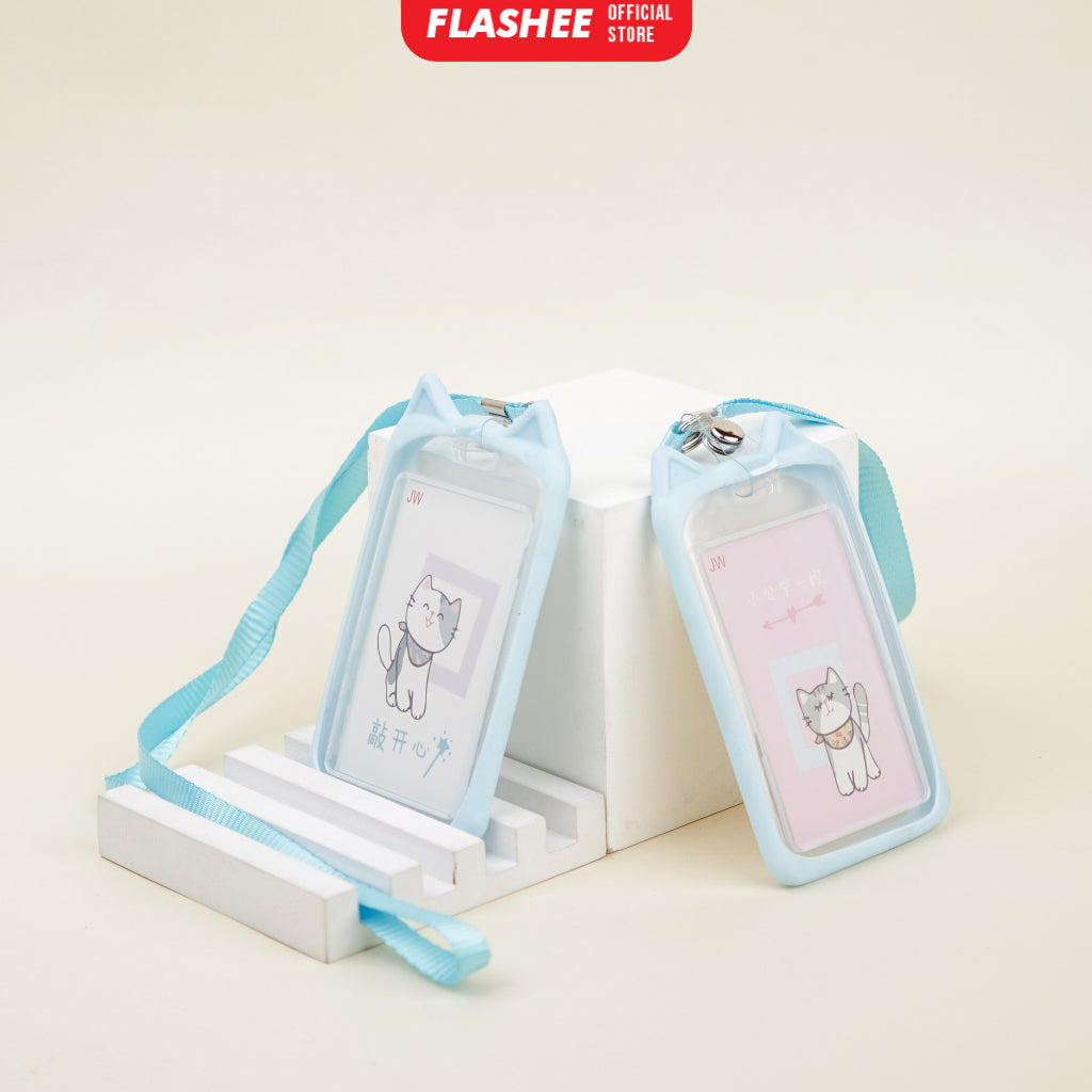 Flashee Lanyard ID Card Motif Kawai Kucing Lucu Flashee ID Card Akses MRT Busway E-Money Flazz